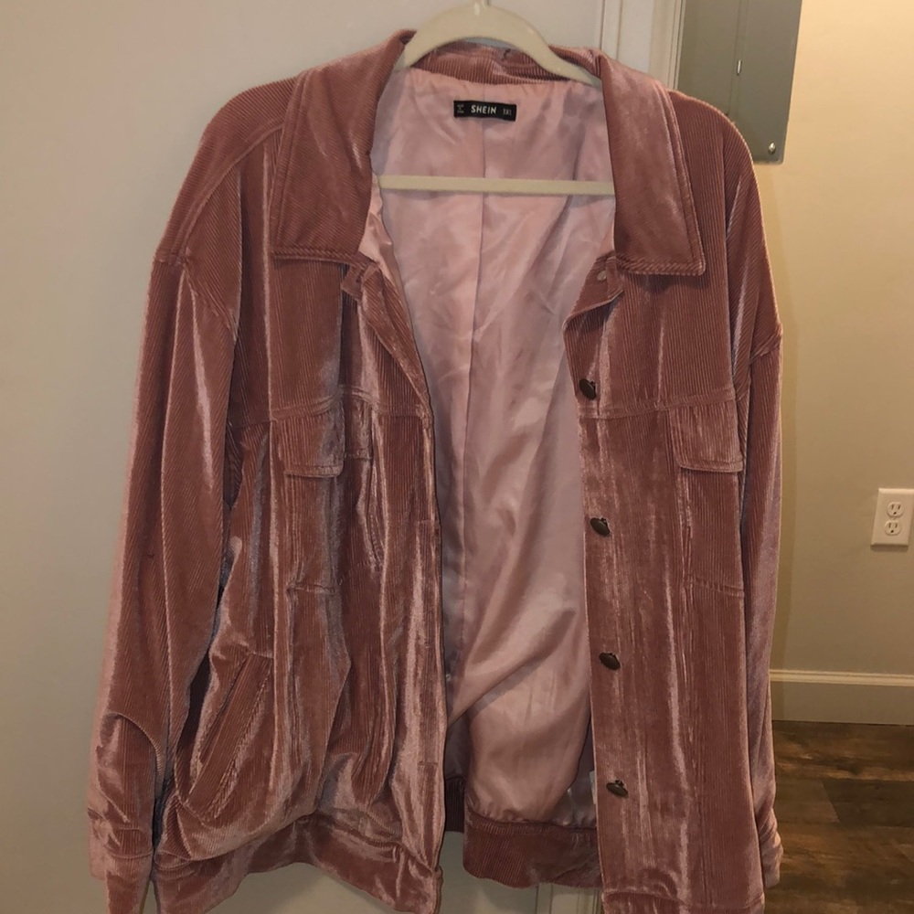 Plus size velvet blush jean jacket